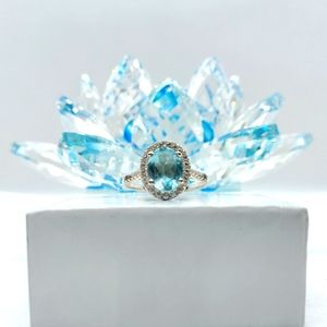 S925 Cinderella Halo AAA Blue Topaz Ring
